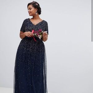 Asos Maya Plus V neck maxi tulle with sequins Plus Size 20